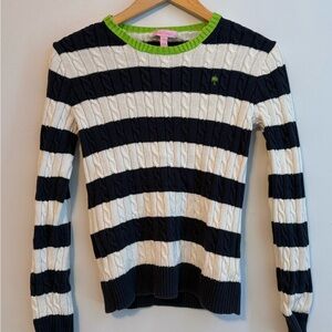 Lilly Pulitzer Blue and White Crew Neck Sweater with Nautical Stripes